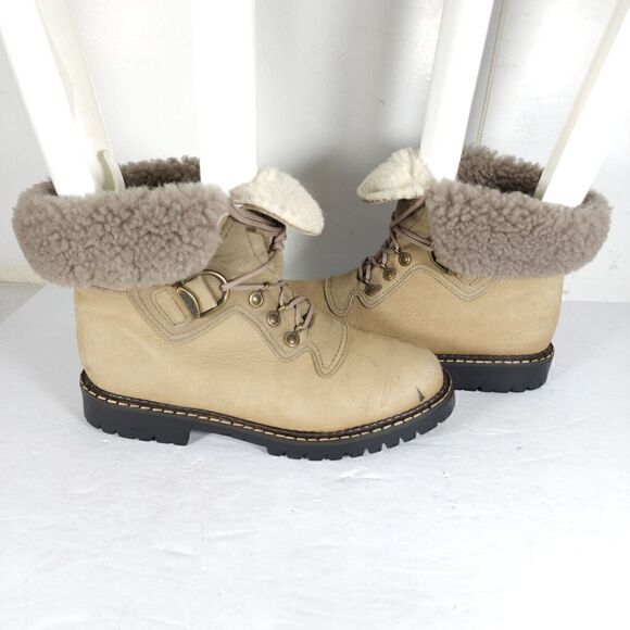 Sorel Women's Kaufman US 8M Beige Leather Lined Lace Up Shearling Winter Boots - Picture 8 of 13